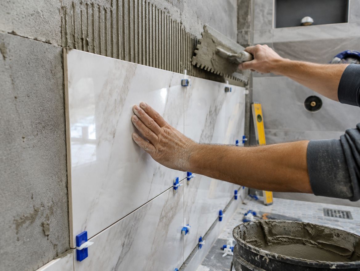 Tile installation detail illustrating careful bathroom craftsmanship