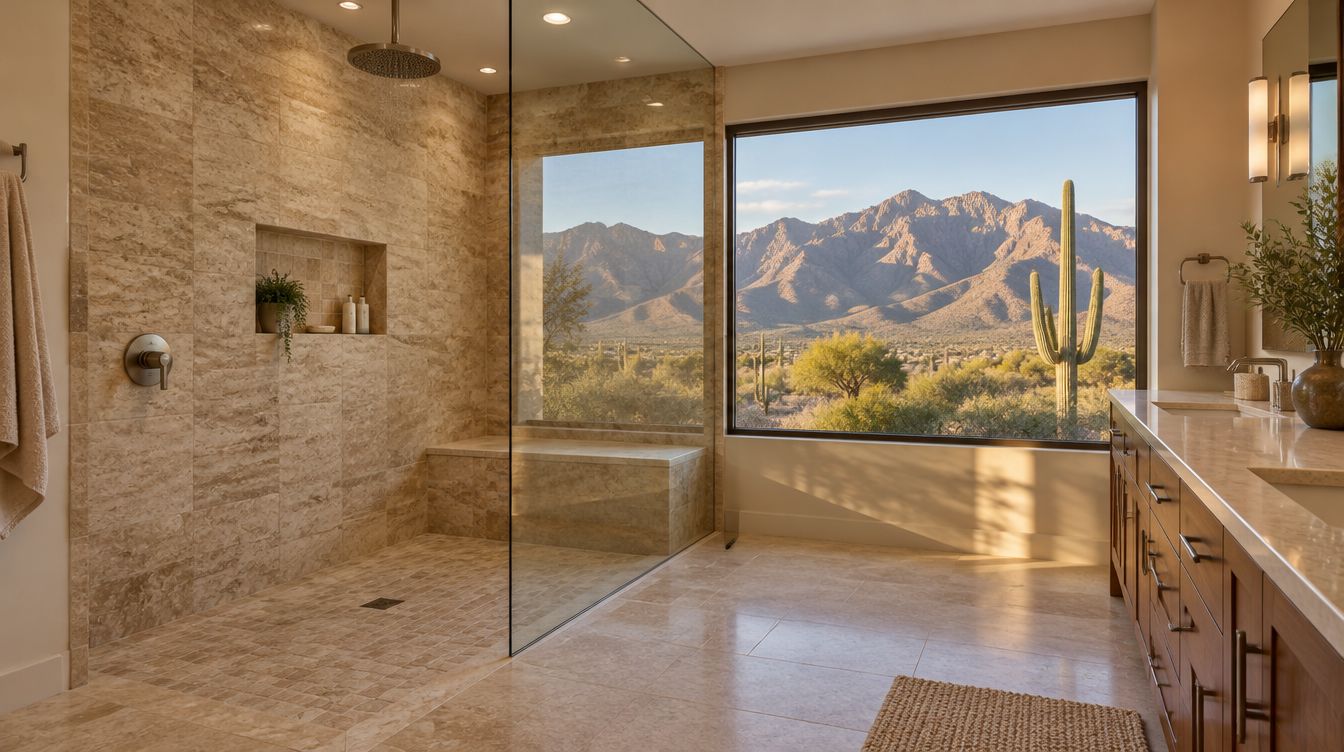 Spa-style bathroom inspiration with a soaking tub and a bright tiled walk-in shower